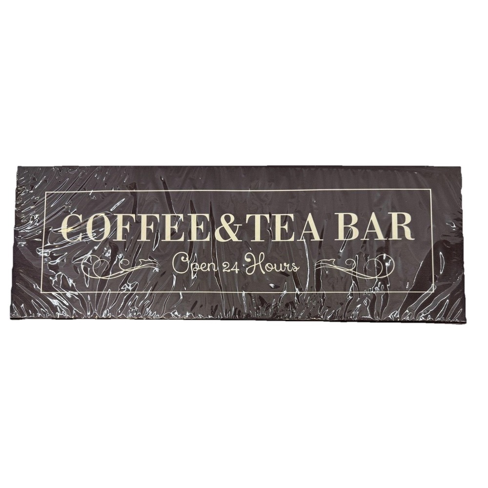 Coffee & Tea Bar Wall Sign Open 24 Hours Kitchen Cafe Decor Wood Framed Canvas